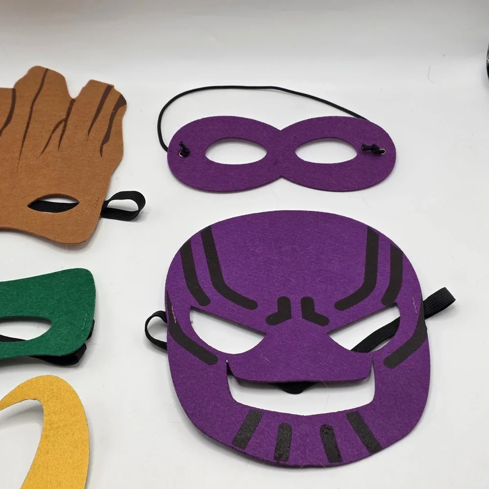 Superhero Felt Masks Kids 6pc Set Groot Thanos Loki Iron Man Green Lantern Party